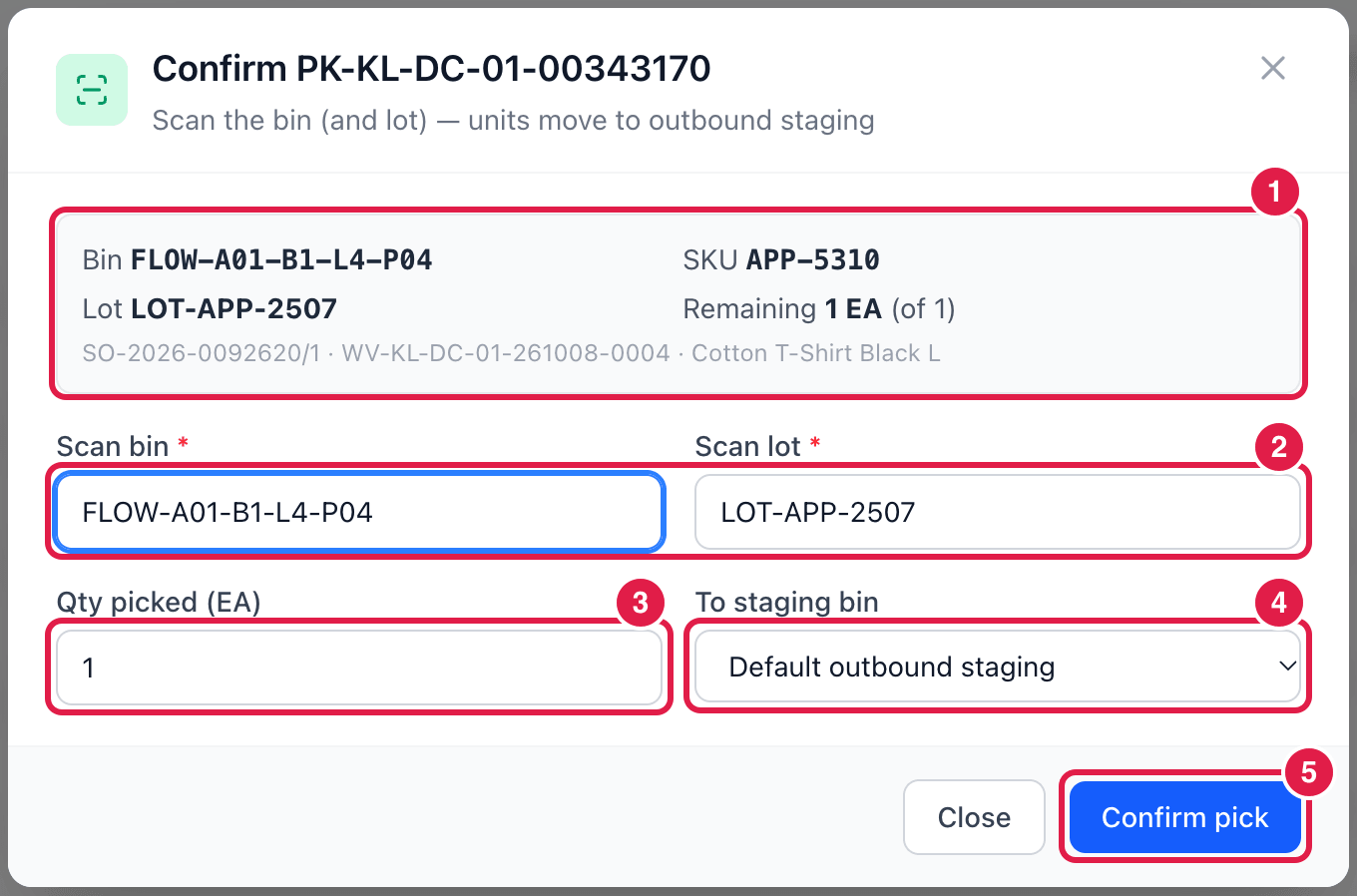 Confirm a pick